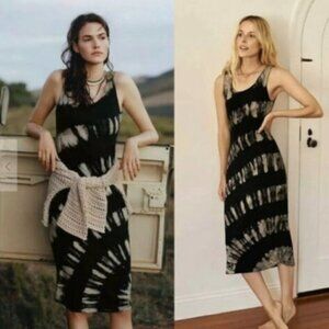 Anthropologie Saturday Sunday Aloe Black Tie Dyed Casual Midi XS Knit Tank Dress